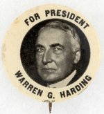 "FOR PRESIDENT WARREN G. HARDING" REAL PHOTO PORTRAIT BUTTON.