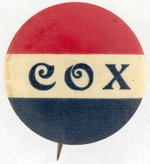 "COX" UNCOMMON 1920 CAMPAIGN BUTTON SEE MATCHING "HARDING".