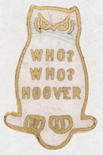 "WHO? WHO? HOOVER" ENAMEL OWL PIN-BACK BADGE.
