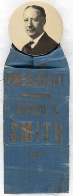 "FOR PRESIDENT ALFRED E. SMITH" RIBBON & REAL PHOTO BUTTON.