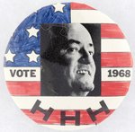 HUMPHREY "VOTE 1968 HHH" HAND-COLORED BUTTON BY DAVID RUSSELL.