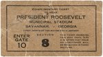 "PRESIDENT ROOSEVELT MUNICIPAL STADIUM SAVANNAH, GEORGIA" EVENT TICKET.