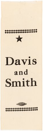 "DAVIS AND SMITH" RARE 1924 NEW YORK COATTAIL RIBBON.
