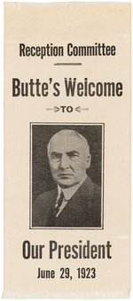 HARDING "BUTTE'S WELCOME TO OUR PRESIDENT" MONTANA PORTRAIT RIBBON.