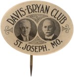 "DAVIS BRYAN CLUB ST. JOSEPH, MO." HIGH GRADE OVAL JUGATE BUTTON.