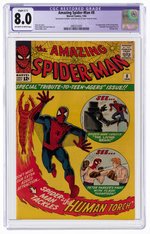 AMAZING SPIDER-MAN #8 JANUARY 1964 CGC RESTORED 8.0 SLIGHT (C-1) VF (FIRST LIVING BRAIN).