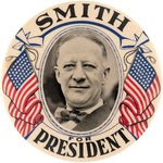 "SMITH FOR PRESIDENT" IMPRESSIVE LARGE 1928 PORTRAIT BUTTON HAKE #27.