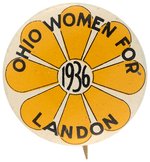 "OHIO WOMEN FOR LANDON 1936" SUNFLOWER LITHO BUTTON.