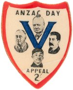 ROOSEVELT, CHURCHILL, STALIN & CHIANG KAI-SHEK "ANZAC DAY" CELLO BADGE.