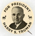 "FOR PRESIDENT HARRY S. TRUMAN" 1948 PORTRAIT BUTTON HAKE #10.