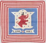 "I LIKE IKE" CHARMING CARTOON ELEPHANT IN TOP HAT TEXTILE HANKY.