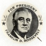 "FOR PRESIDENT" ROOSEVELT "V" VICTORY REAL PHOTO PORTRAIT BUTTON.