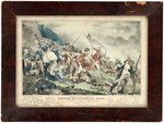 "BATTLE AT BUNKER'S HILL" HAND COLORED PRINT BY J. BAILLIE.
