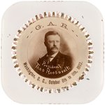 "PRESIDENT THEO. ROOSEVELT" 1902 G.A.R. SEPIA REAL PHOTO PORTRAIT PAPERWEIGHT.