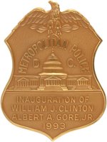 CLINTON & GORE 1993 INAUGURAL OFFICIAL METRO D.C. POLICE BADGE.