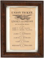 "UNION TICKET LINCOLN & JOHNSON" CONNECTICUT 1864 BALLOT.