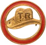 ROOSEVELT "TR" HAT IN THE RING 1912 ENAMEL PIN-BACK BADGE.