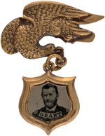 "GRANT" ORNATE EAGLE BRASS SHELL FERROTYPE BADGE.