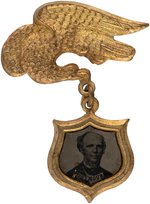 "SEYMOUR" ORNATE EAGLE BRASS SHELL FERROTYPE BADGE.