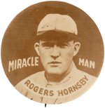 1926 ROGERS HORNSBY (HOF) "MIRACLE MAN" RARE LARGE VARIETY REAL PHOTO BUTTON.