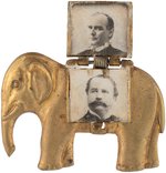 McKINLEY & HOBART "GOP" MECHANICAL BRASS SHELL ELEPHANT BADGE.