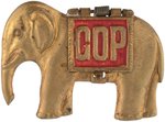 McKINLEY & HOBART "GOP" MECHANICAL BRASS SHELL ELEPHANT BADGE.