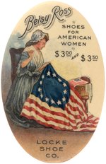 POCKET MIRROR C. 1910 FOR "BETSY ROSS SHOES FOR AMERICAN WOMEN" SHOWING HER SEWING 13 STAR FLAG.