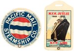 "PACIFIC MAIL STEAMSHIP CO." & "N.Y.K. JUBILEE" CELLO STEAMSHIP LUGGAGE NAME/ADDRESS TAG PAIR C. 1909 & 1935.