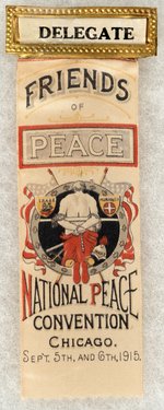 "FRIENDS OF PEACE NATIONAL CONVENTION CHICAGO" GRAPHIC 1915 ANTI- WWI RIBBON.