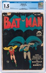 BATMAN #3 FALL 1940 CGC 1.5 FAIR/GOOD (FIRST CATWOMAN IN COSTUME).