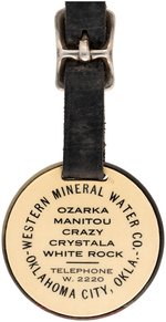 CELLULOID WATCH FOB "THE OZARKA GIRL" C. 1910 FROM OKLAHOMA CITY'S WESTERN MINERAL WATER CO.