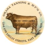 POCKET MIRROR W/HUGE STEER IN CHOICE COLOR  FOR THE "OMAHA TANNING & M'F'G CO." C. 1900.