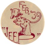 POPEYE'S PET "JEEP FEB. '39" EARLY AND RARE AND HIGH SCHOOL GRADUATION BUTTON.