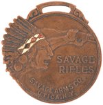 "SAVAGE RIFLES/SAVAGE ARMS. CO./UNITA, N.Y." BRASS WATCH FOB C. 1910.