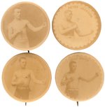 1897-1900 FOUR REAL PHOTO BOXER BUTTONS BY W&H INCLUDING ONE W/CAMEO GUM BACK PAPER.