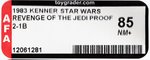 STAR WARS: REVENGE OF THE JEDI - TOO-ONEBEE (2-1B) PROOF CARD AFA 85 NM+.