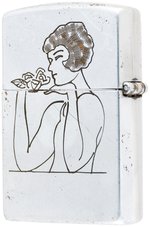 POST-WW II OCCUPATION ERA "MEMORY OF JAPAN" RISQUE CIGARETTE LIGHTER MARKED "TOKYO/PONTIAC/MADE IN JAPAN".