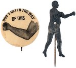 C. 1896-98 POSSIBLE FIRST BOXING BUTTON PLUS FULL FIGURE BOXER IN FIGHTING STANCE STICKPIN.