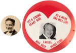 C. 1935 MAX BAER REAL PHOTO NO TEXT BUTTON PLUS C. 1965 BAER HEART FUND CHARITY BUTTON.