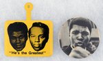 1966 TAB FOR ALI TITLE DEFENSE VS. CLEVELAND WILLIAMS & C. 1967 PORTRAIT BUTTON.