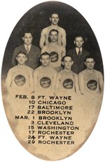 1927 PHILADELPHIA TEAM BUTTON WITH AMERICAN BASKETBALL LEAGUE SCHEDULE OF SEVEN OPPONENTS.