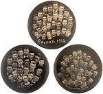 1912-1913-1914 "CORNELL" TRIO OF COMPOSITE FOOTBALL TEAM PLAYERS REAL PHOTO LARGE BUTTONS.