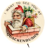 STRIKING WHITE BACKGROUND BUTTON WITH EARLY SANTA IN CHIMNEY C. 1900-1912.