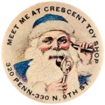 SANTA ON CANDLESTICK TELEPHONE BUTTON C. 1915 FROM READING, PA CRESCENT TOY STORE AT PENN & 9TH.