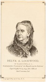 BELVA LOCKWOOD RARE "NATIONAL EQUAL RIGHTS PARTY" 1884 PORTRAIT CARD.