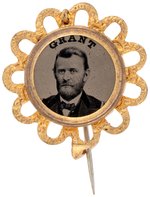 "GRANT" FERROTYPE IN FANCY BRASS SHELL FRAME.