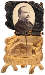 CLEVELAND "PRESIDENTS CHAIR" MECHANICAL 1888 CAMPAIGN BADGE.