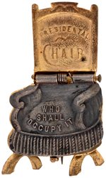 CLEVELAND "PRESIDENTS CHAIR" MECHANICAL 1888 CAMPAIGN BADGE.