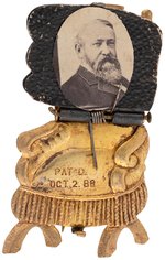 HARRISON "PRESIDENTS CHAIR" MECHANICAL 1888 CAMPAIGN BADGE.