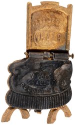 HARRISON "PRESIDENTS CHAIR" MECHANICAL 1888 CAMPAIGN BADGE.